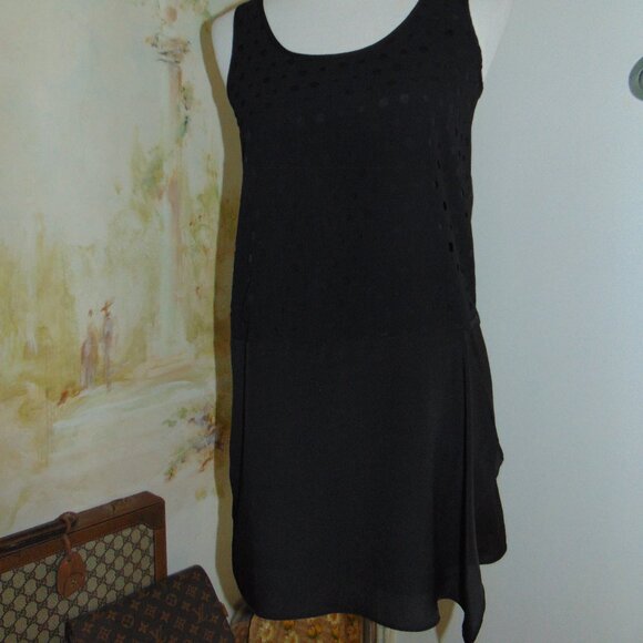 BCBG Generation Dress Womens Black Satiny Mini Wide Perforated Wrap Drape Boho - Picture 4 of 8